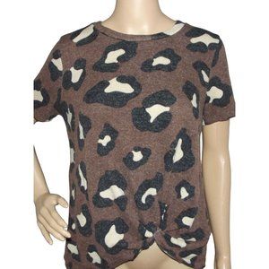 Perfect Peach Sweater Womens Size Large brown Leopard Short Sleeved Tie Knot